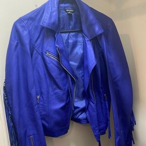 Royal blue leather jacket that has only been worn once.